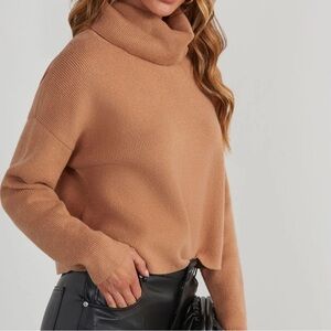 Vici Oversized Side Slit Turtleneck Cropped Chunky Knitted Sweater Size S